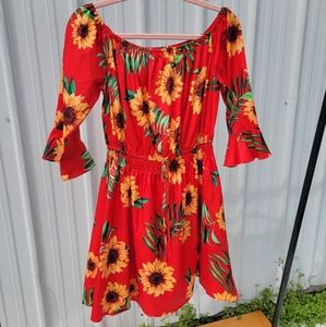 Off Shoulder Sunflower Dress